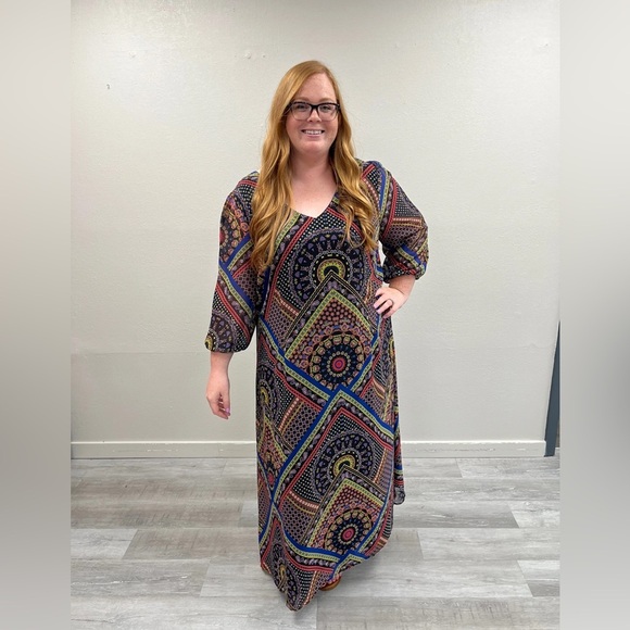 June & Vie Colorful Tribal Maxi Dress - Size 26 - Picture 3 of 5